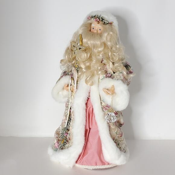 Old World Santa with pink paisley coat 17" tall Christmas tree topper Excellent - Picture 1 of 11